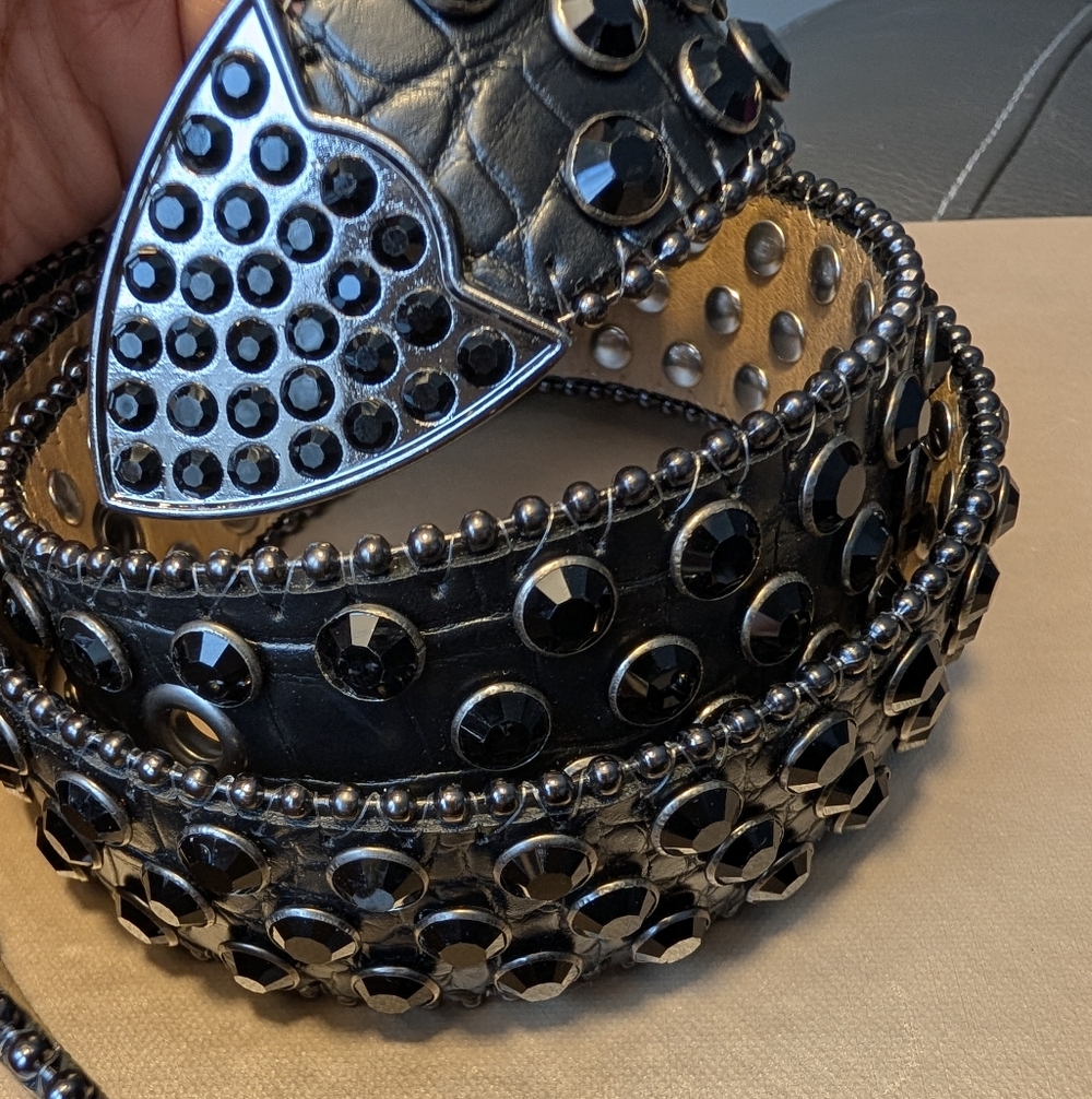 Rhinestone Belt Western Cowgirl Women's Bling Black Studded Belt New~ Size Large - Picture 8 of 8